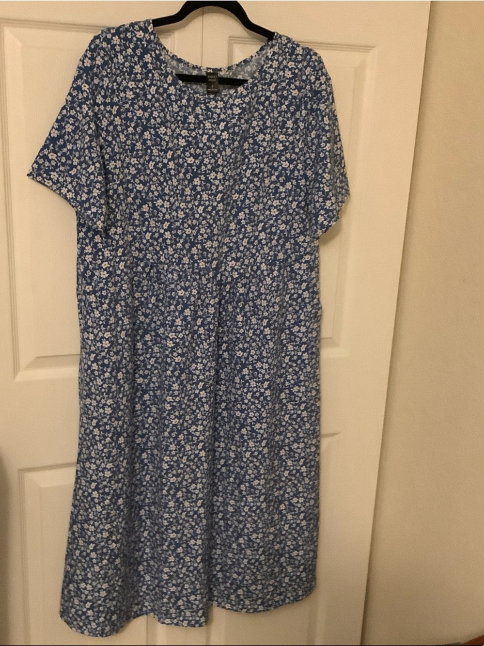 Emory Rose Blue Floral Short-Sleeve Midi Dress, Size Large-New